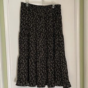 Bohme Black Floral Midi Skirt